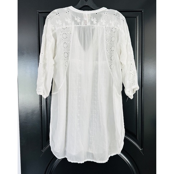 Johnny Was Tunic Blouse Medium White Sheer Eyelet Boho Coverup Western Cottage - Picture 2 of 10